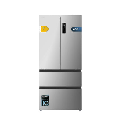 Cecotec Réfrigérateur Porte Française de 4 Portes Semi-Intégrable 458L Total No Frost Bolero CoolMarket F2D 458 SBI Inox E, Hauteur 189 cm et 83 cm Largeur, MetalFlexCooling, Compresseur Inverter