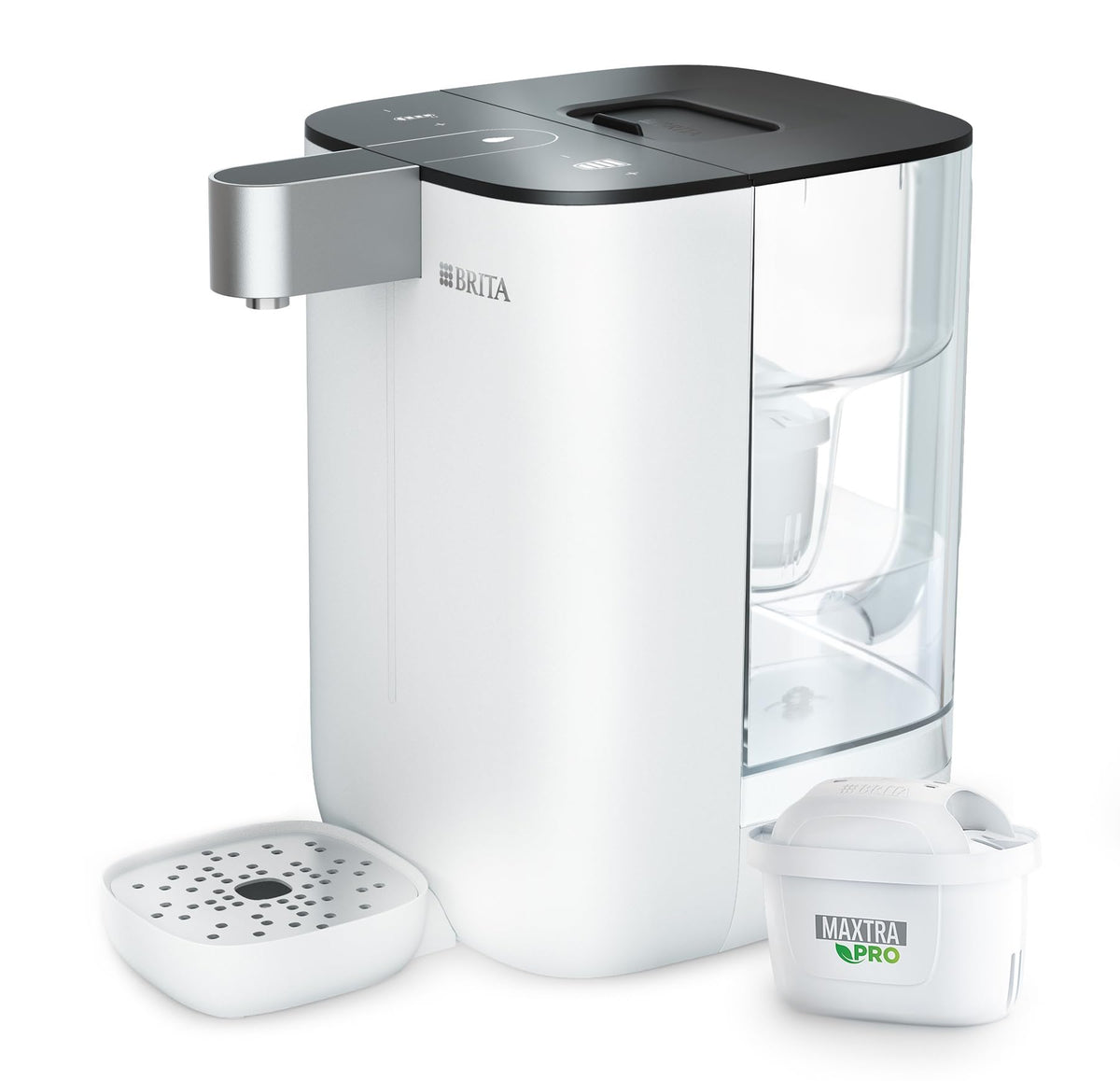 BRITA Cube Distributeur d'eau filtrée chaude ou tempérée (4.0 L) différentes tailles de contenants pré-enregistrés, technologie UV-C & filtre à eau MAXTRA PRO Expert anti-tartre inclus