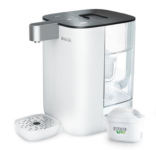 BRITA Cube Distributeur d'eau filtrée chaude ou tempérée (4.0 L) différentes tailles de contenants pré-enregistrés, technologie UV-C & filtre à eau MAXTRA PRO Expert anti-tartre inclus