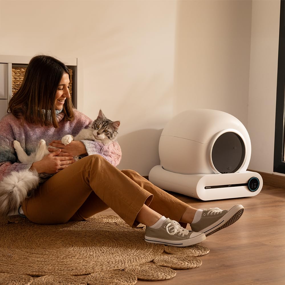 Cecotec Bac à Litière Autonettoyant pour Chats Pumba 8500 CleanKitty Smart. Triple Système de Désodorisation, Contrôle Via WiFi et Écran, Silencieux et Sûr avec Capteur Infrarouge, Bac de 65L