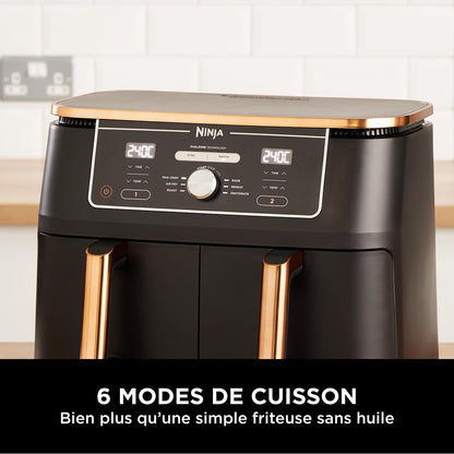 Ninja Foodi MAX Dual Zone Air Fryer, Friteuse sans huile, 2 tiroirs, 9,5 L, 6-en-1 (Air Fry, Max Crisp, rôtir, cuire, réchauffer, déshydrater), exclus