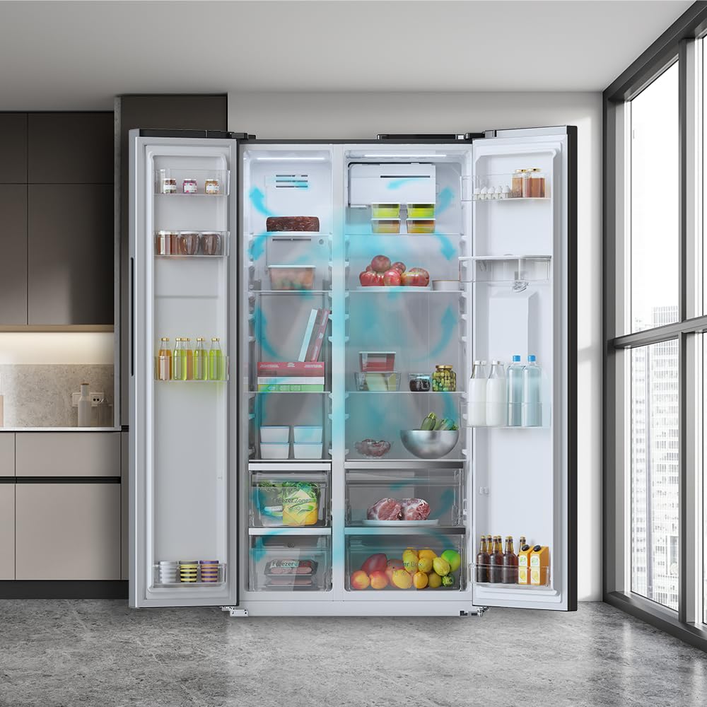 Cecotec American Refrigerator Bolero CoolMarket SBS 559 Dark E. 559L, 177 cm X 90 cm, Class E, Multi Air Flow System, Total No frost, Inverter plus motor.