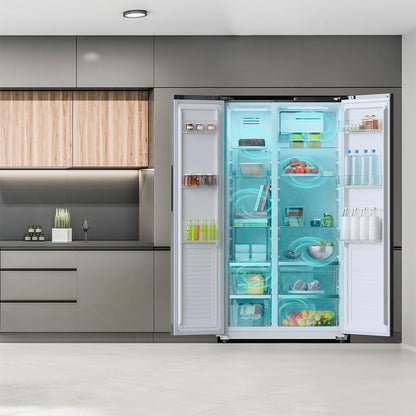 Cecotec Réfrigérateur Américain de 550 Litres Bolero CoolMarket SBS 550 Glass D. 177 cm de Hauteur et 90 cm de Largeur, Système Multi Air Flow, No Frost Total, Moteur Inverter Plus