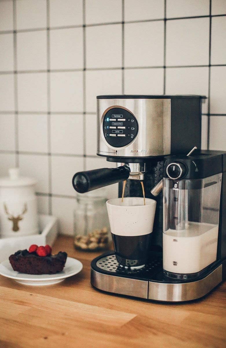MPM MKW-07M Cafetière expresso 15 bars pour café expresso et cappuccino, réservoir chauffant lait 0,7 litres, chauffe tasses, finition acier inoxydabl