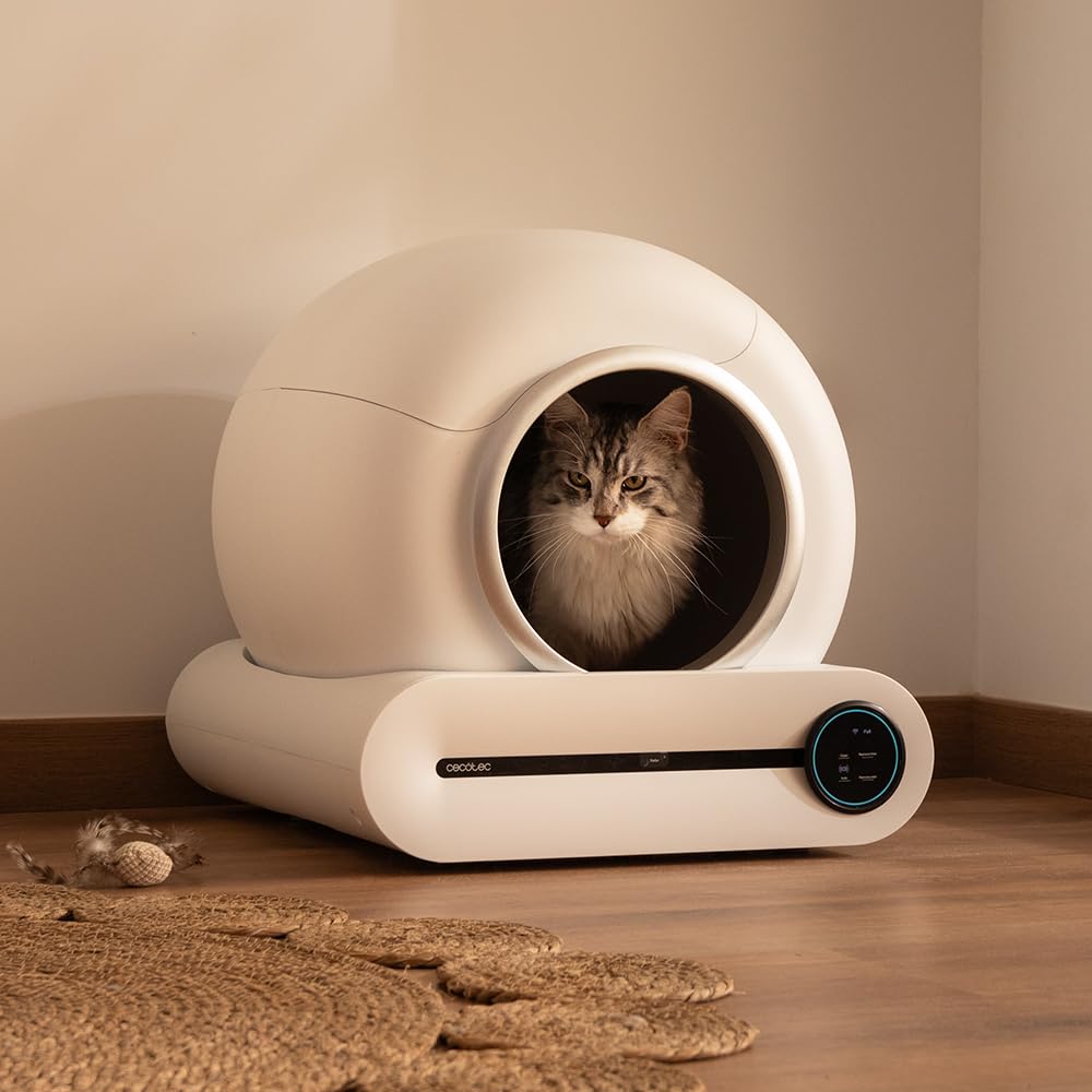 Cecotec Bac à Litière Autonettoyant pour Chats Pumba 8500 CleanKitty Smart. Triple Système de Désodorisation, Contrôle Via WiFi et Écran, Silencieux et Sûr avec Capteur Infrarouge, Bac de 65L