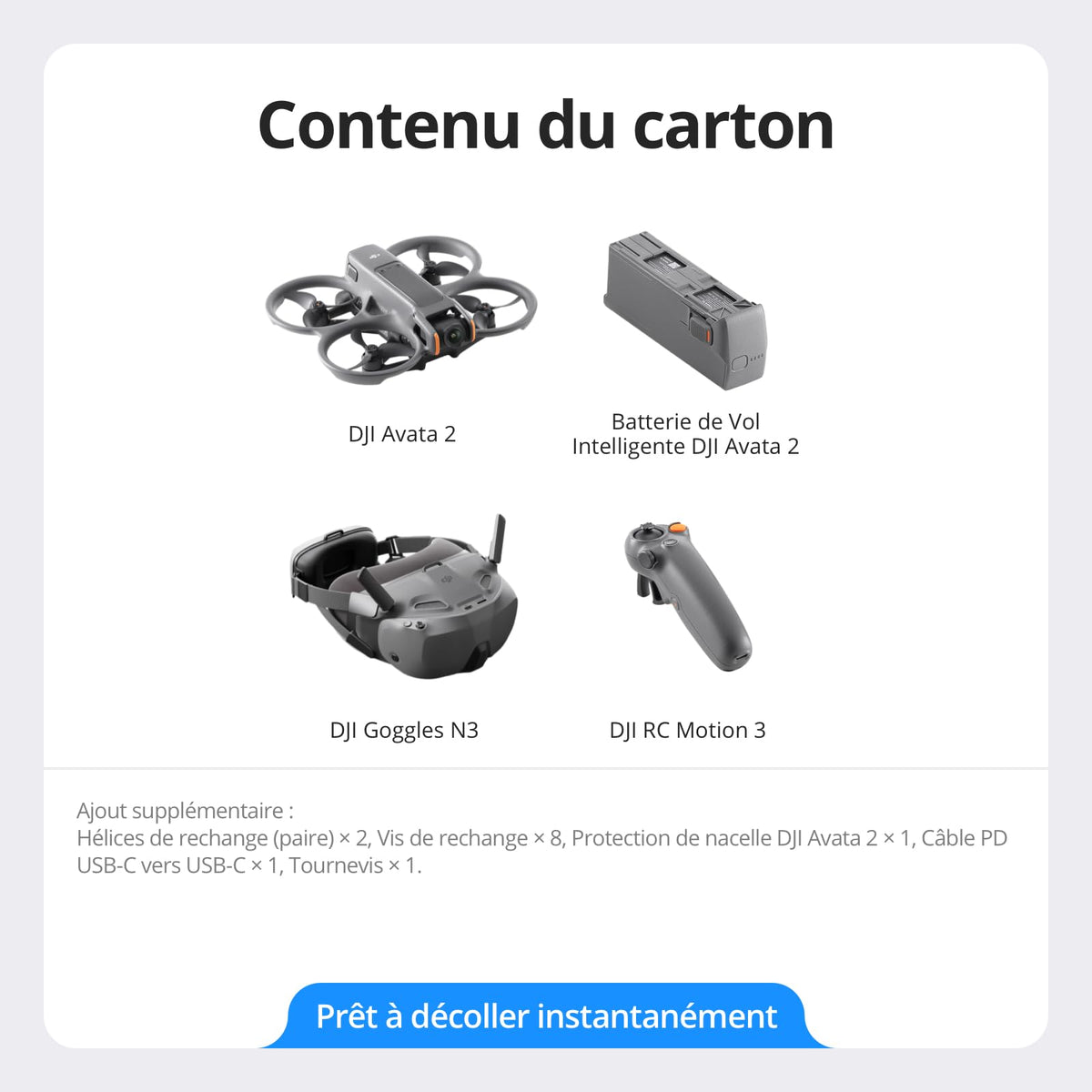 Bundle Fly Smart DJI Avata 2 (une batterie), drone FPV avec caméra 4K, expérience immersive, protection d’hélice intégrée, FOV de 155°, drone caméra a