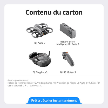 Bundle Fly Smart DJI Avata 2 (une batterie), drone FPV avec caméra 4K, expérience immersive, protection d’hélice intégrée, FOV de 155°, drone caméra a