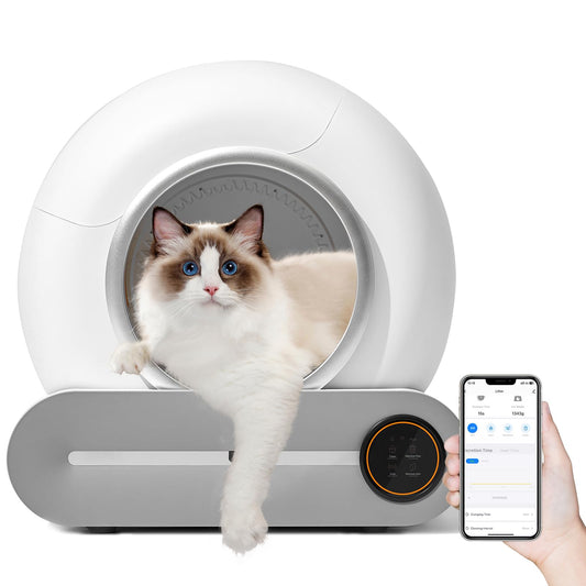 QraraZL Litière Chats Autonettoyante Via Contrôle APP, Bac à Litière Autonettoyante pour Chats, Alerte Intelligente/Moniteur de Santé/Désodorisant Ionique,65L+9L (Intelligent)