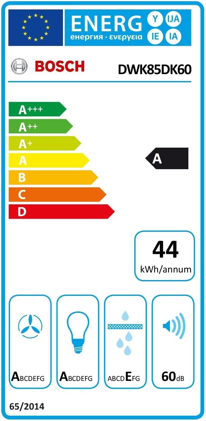 Bosch DWK85DK60 Série 2, Hotte murale, 4 vitesses d'aspiration dont 1 intensive, 80 cm, Noir avec finition en verre
