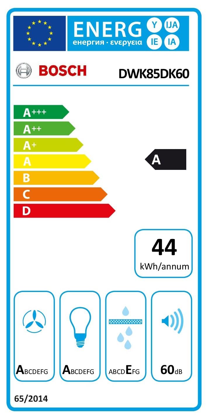 Bosch DWK85DK60 Série 2, Hotte murale, 4 vitesses d'aspiration dont 1 intensive, 80 cm, Noir avec finition en verre