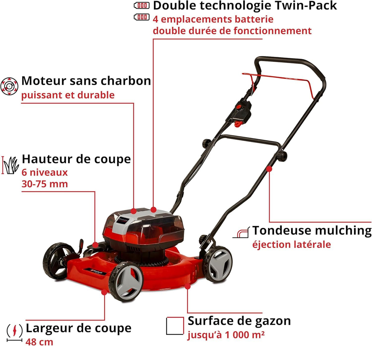 Einhell Tondeuse à gazon sans fil GE-CM 36/48 Li M-Solo Power X-Change (36 V, 48 cm largeur de coupe, jusqu'à 1000 m², fonction mulching) Livré sans Batterie ni Chargeur
