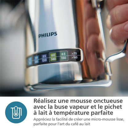 Philips Macchina per espresso semi-automatica Barista Brew - Guida Intuitiva, Pressino Calibrato, Design Elegante, Contenitore per Chicchi 250 g, metallo Argento (PSA3218/01)