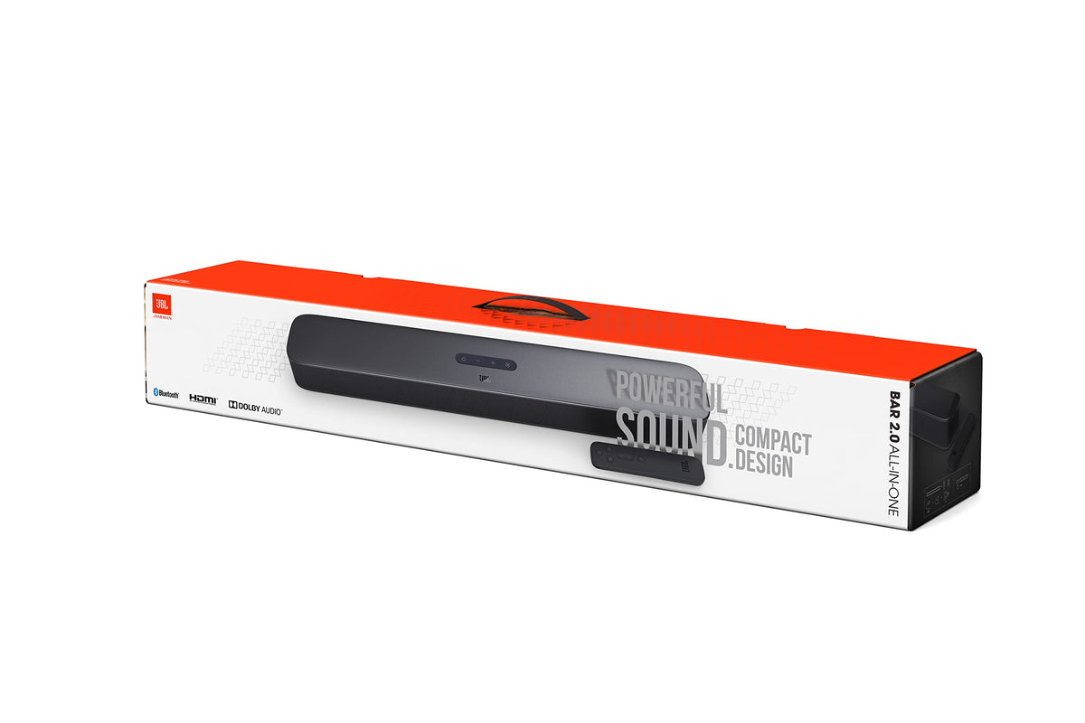JBL 2.0 All-in-One – Barre de son compacte avec son JBL Surround – Connexion par arc HDMI ou câble optique – Bluetooth 4.2 – Couleur : Noir