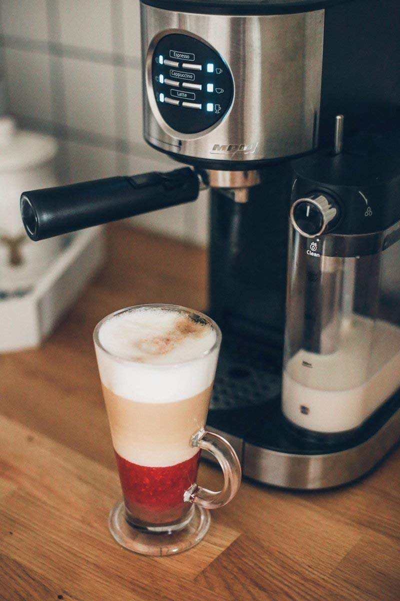 MPM MKW-07M Cafetière expresso 15 bars pour café expresso et cappuccino, réservoir chauffant lait 0,7 litres, chauffe tasses, finition acier inoxydabl