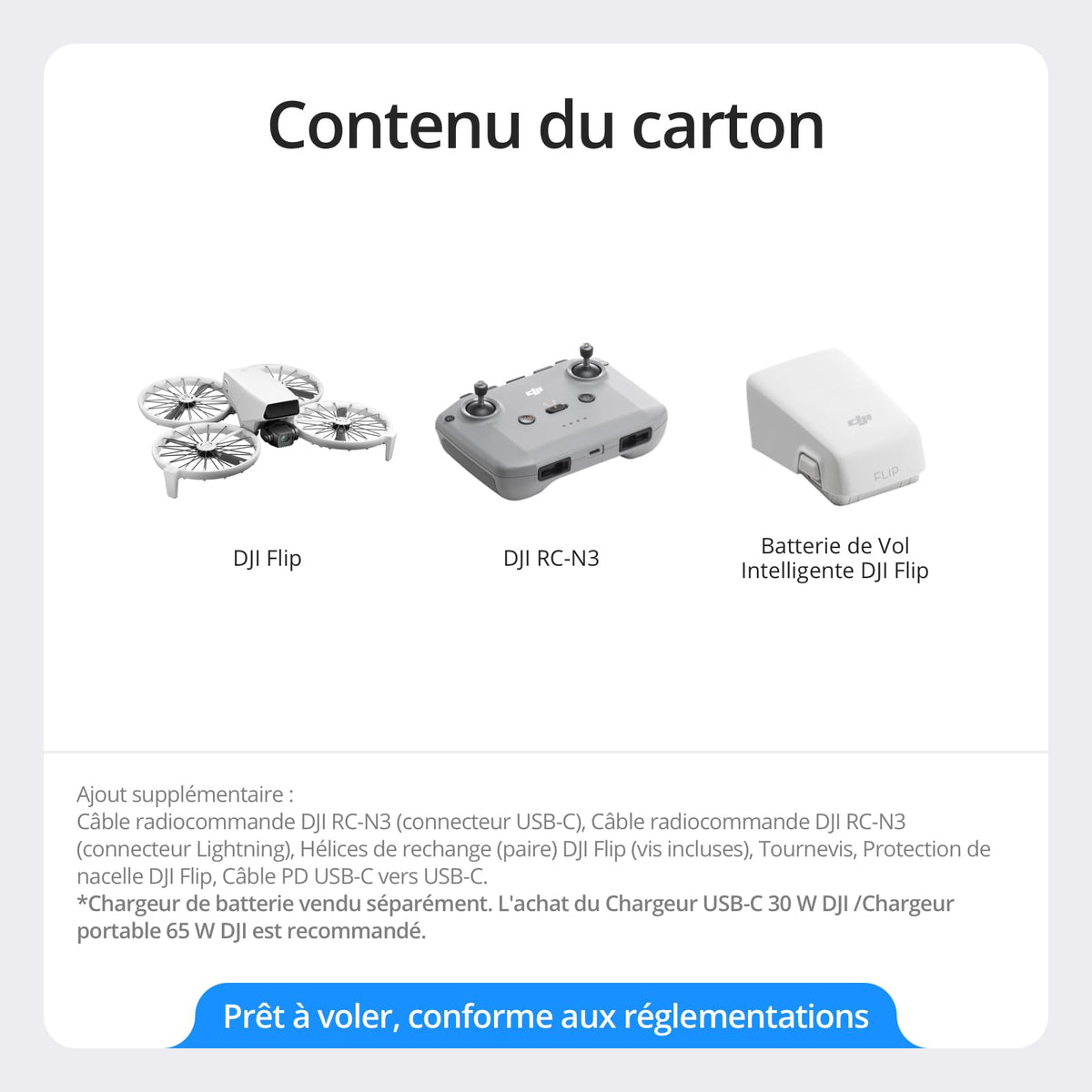 DJI Flip, Drone Caméra 4K UHD pour adultes, < 249 g, Stabilisation de la Nacelle à 3 axes, Transmission vidéo sur 13 km, Décollage palmaire, Retour automatique, Temps de vol de 31 min, Vol intelligent