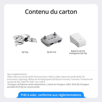 DJI Flip, Drone Caméra 4K UHD pour adultes, < 249 g, Stabilisation de la Nacelle à 3 axes, Transmission vidéo sur 13 km, Décollage palmaire, Retour automatique, Temps de vol de 31 min, Vol intelligent