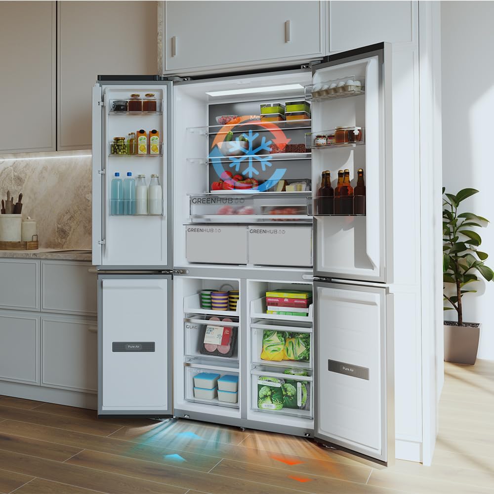 Cecotec Réfrigérateur 4 Portes Semi-Intégrable Total No Frost Bolero CoolMarket 4D 456 SBI Inox E, Extra Capacité Max 456 L, Hauteur 189 cm et 83 cm Largeur, MetalFlexCooling, Compresseur Inverter
