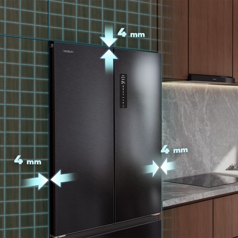 Cecotec Réfrigérateur Porte Française de 4 Portes Semi-Intégrable 458L Total No Frost Bolero CoolMarket F2D 458 SBI Dark E, Hauteur 189 cm et 83 cm Largeur, MetalFlexCooling, Compresseur Inverter