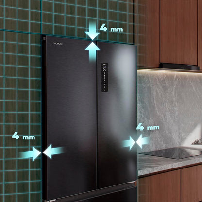 Cecotec Réfrigérateur Porte Française de 4 Portes Semi-Intégrable 458L Total No Frost Bolero CoolMarket F2D 458 SBI Dark E, Hauteur 189 cm et 83 cm Largeur, MetalFlexCooling, Compresseur Inverter