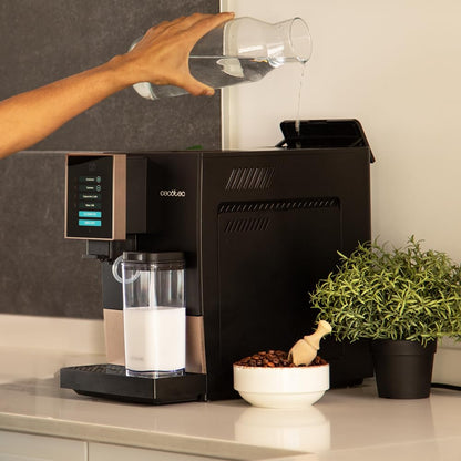 Cecotec Machine a Cafe Grain Cremmaet Compactccino Black Rose.19 barres,Thermoblock, Grains de café fraîchement moulus avec Plug&Play,Réservoir de café de 150gr avec moulin, 1,1 L d'eau,400ml de lait