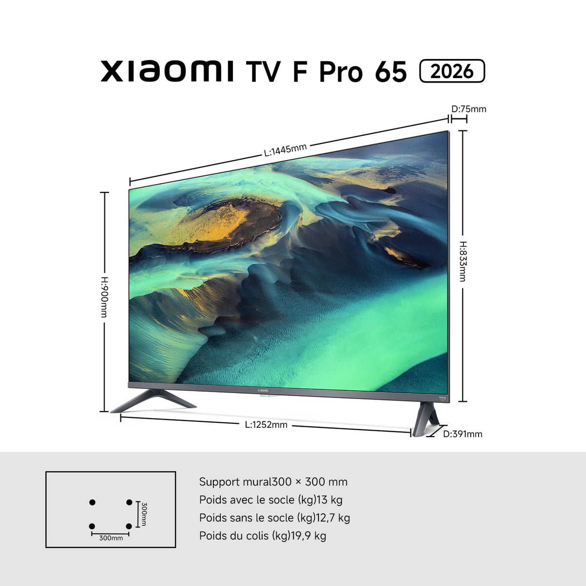 XIAOMI TV F Pro 65, 165 cm (65 Pouces), 4K UHD QLED, Smart TV, Fire TV, Contrôle Vocal Alexa, HDR10+, Mode Game Boost 120Hz, MEMC, 2Go+32Go, Compatible avec AirPlay