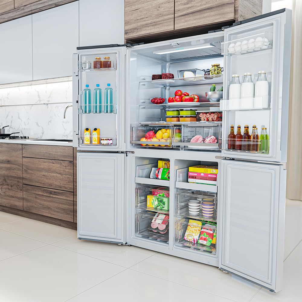 Cecotec Réfrigérateur Américain 4 Portes Bolero CoolMarket 4D 601 Black Glass E. 601L, Moteur Inverter, 90cm, No Frost, ECO, Refroidissement Rapide, Display, Alarme Température, Verre Noir