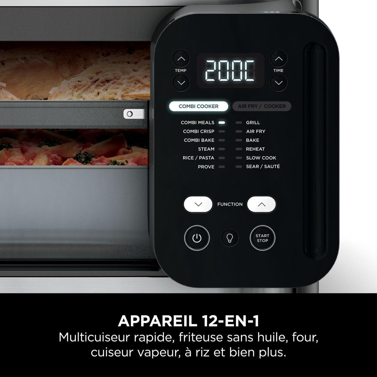 Ninja Combi 12-en-1 Multi-Cuiseur, Four & Friteuse sans huile, 12 Fonctions de Cuisson, Repas de Taille Familiale en 15 Minutes*, avec Plateau de Cuisson,Poêle et Guide de Recettes, Gris, SFP700EU.