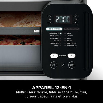 Ninja Combi 12-en-1 Multi-Cuiseur, Four & Friteuse sans huile, 12 Fonctions de Cuisson, Repas de Taille Familiale en 15 Minutes*, avec Plateau de Cuisson,Poêle et Guide de Recettes, Gris, SFP700EU.
