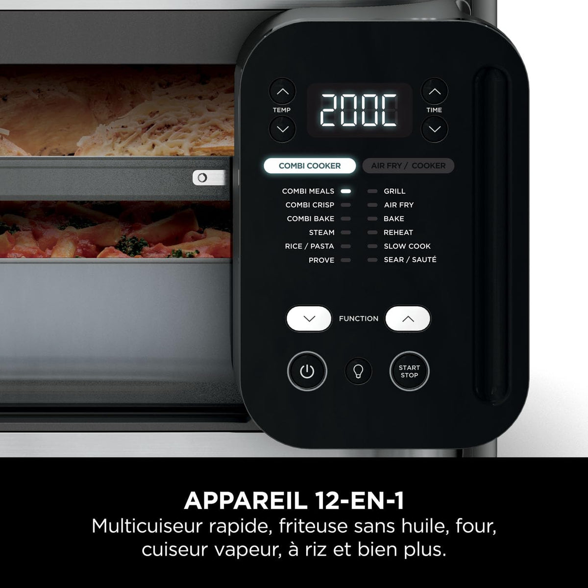 Ninja Combi 12-en-1 Multi-Cuiseur, Four & Friteuse sans huile, 12 Fonctions de Cuisson, Repas de Taille Familiale en 15 Minutes*, avec Plateau de Cuisson,Poêle et Guide de Recettes, Gris, SFP700EU.