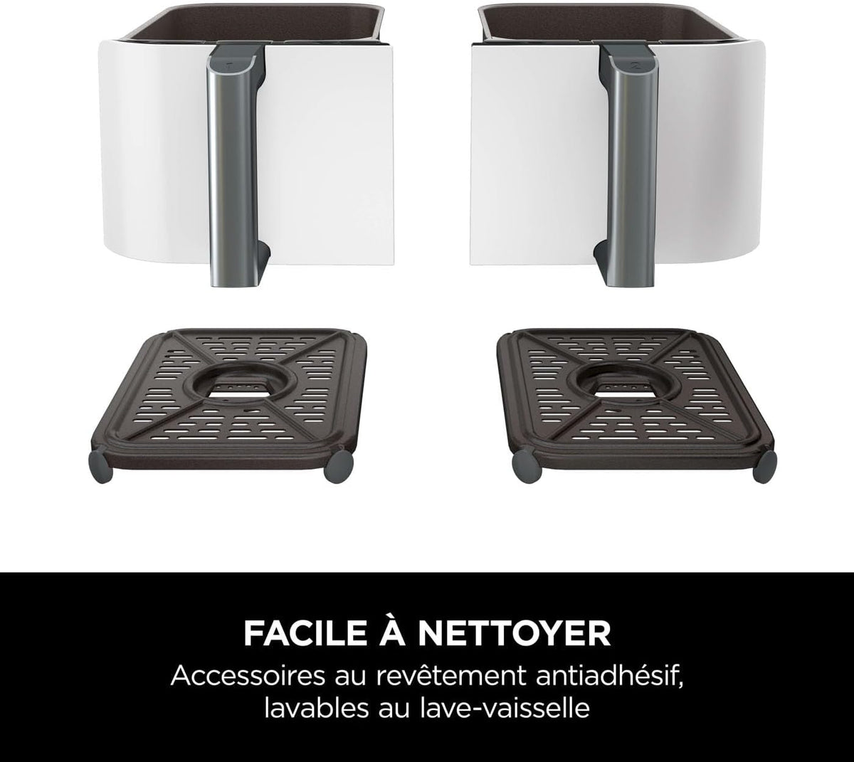 Ninja Foodi MAX Dual Zone Air Fryer, 2 Tiroirs, 9,5L, 6-en-1, Sans Huile, Air Fry, Croustillant Max, Rôtir, Cuire, Déshydrater, 8 Portions, Paniers Antiadhésifs Vont Au Lave-Vaisselle, Blanc AF400EUWH