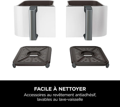Ninja Foodi MAX Dual Zone Air Fryer, 2 Tiroirs, 9,5L, 6-en-1, Sans Huile, Air Fry, Croustillant Max, Rôtir, Cuire, Déshydrater, 8 Portions, Paniers Antiadhésifs Vont Au Lave-Vaisselle, Blanc AF400EUWH