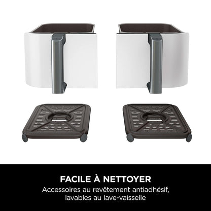 Ninja Foodi MAX Dual Zone Air Fryer, 2 Tiroirs, 9,5L, 6-en-1, Sans Huile, Air Fry, Croustillant Max, Rôtir, Cuire, Déshydrater, 8 Portions, Paniers Antiadhésifs Vont Au Lave-Vaisselle, Blanc AF400EUWH