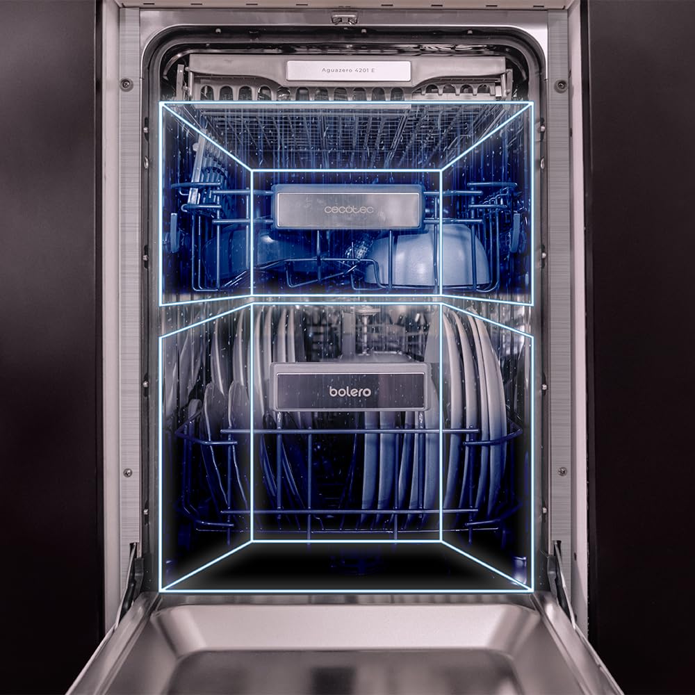 Cecotec Lave-vaisselle Bolero Aguazero 4201 Inox E. 1850 W, 11 couverts, 6 programmes, Classe E, Dual Zone Wash, Départ Différé, AquaStop Électronique, Panneau Tactile, 45 cm de largeur