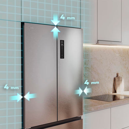 Cecotec Réfrigérateur Porte Française de 4 Portes Semi-Intégrable 458L Total No Frost Bolero CoolMarket F2D 458 SBI Inox E, Hauteur 189 cm et 83 cm Largeur, MetalFlexCooling, Compresseur Inverter