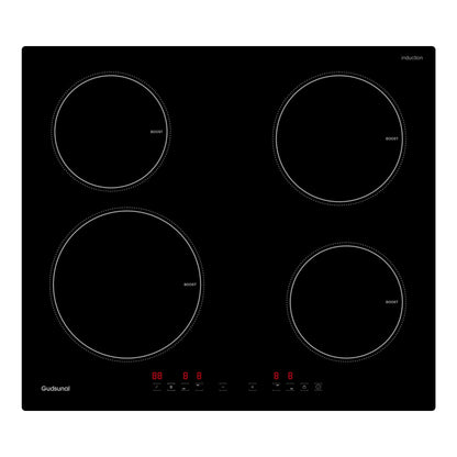 Gudsunal Plaque induction 4 feux, Table de Cuisson Encastrable,7200W, 9 niveaux de chauffage,Boost, Minuterie, Arrêt automatique, Verrouillage de sécu