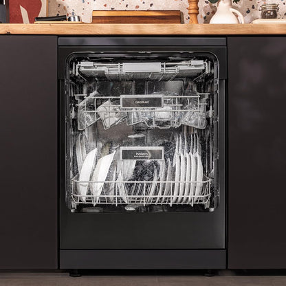 Cecotec Lave-Vaisselle Indépendant de 60 cm Bolero Aguazero 6200 Dark D, 1850W, 14 Couverts, 6 Programmes, Dual Zone Wash, Turbo Dry+, Demi-Charge, Dé