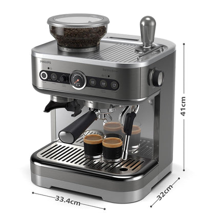 Philips Macchina per espresso semi-automatica Barista Brew - Guida Intuitiva, Pressino Calibrato, Design Elegante, Contenitore per Chicchi 250 g, metallo Argento (PSA3218/01)