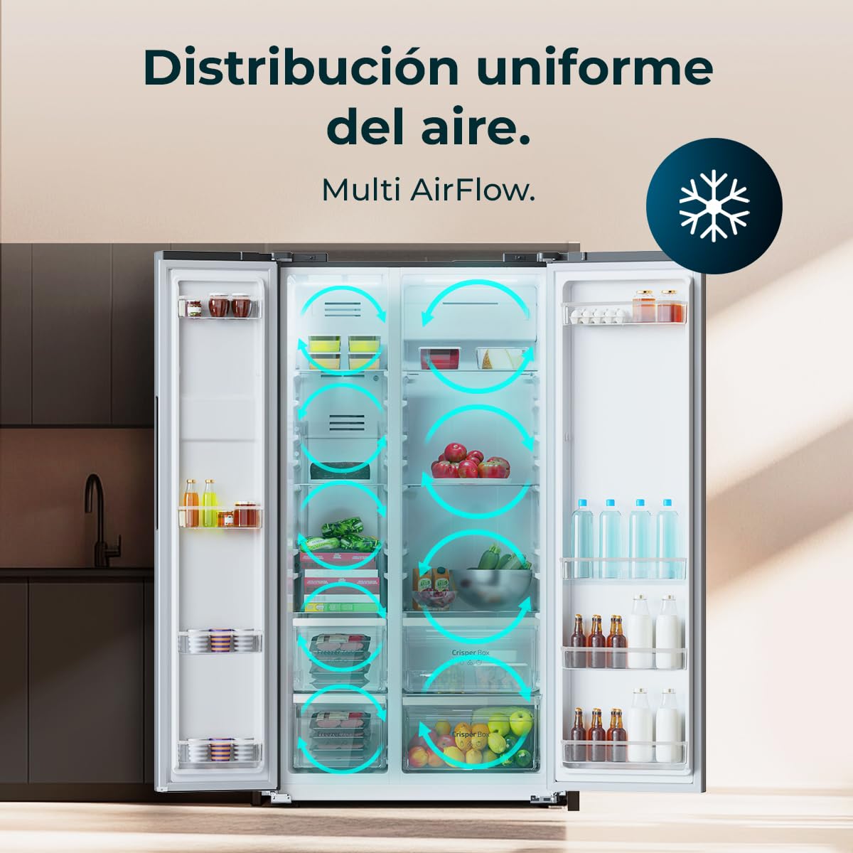 Cecotec Réfrigérateur Américain Bolero CoolMarket SBS 562 Dark D. 562 L, Classe D, Total No Frost, mode vacances, compresseur inverter, LED intérieure y porte réversible.