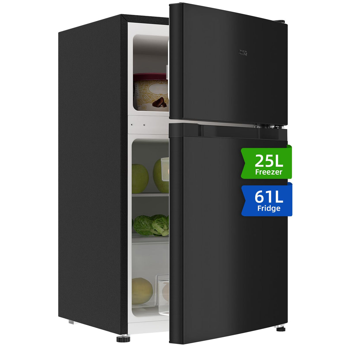 CHIQ Réfrigérateur congélateur en haut Réfrigérateur congélateur - 86 L (61/25L) - Portes réversibles, Congélateur 4 étoiles, Machine à glaçons, Garantie compresseur 12 ans, Classe E
