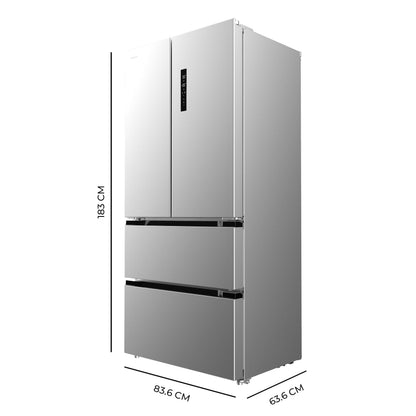 Cecotec Réfrigérateur Porte Française Inox 436L Bolero CoolMarket FD 436 Inox E, 183 x 83,6 cm, Basse Consommation, Compresseur Inverter Plus, Total No Frost, MultiAirFlow et Mode Vacances