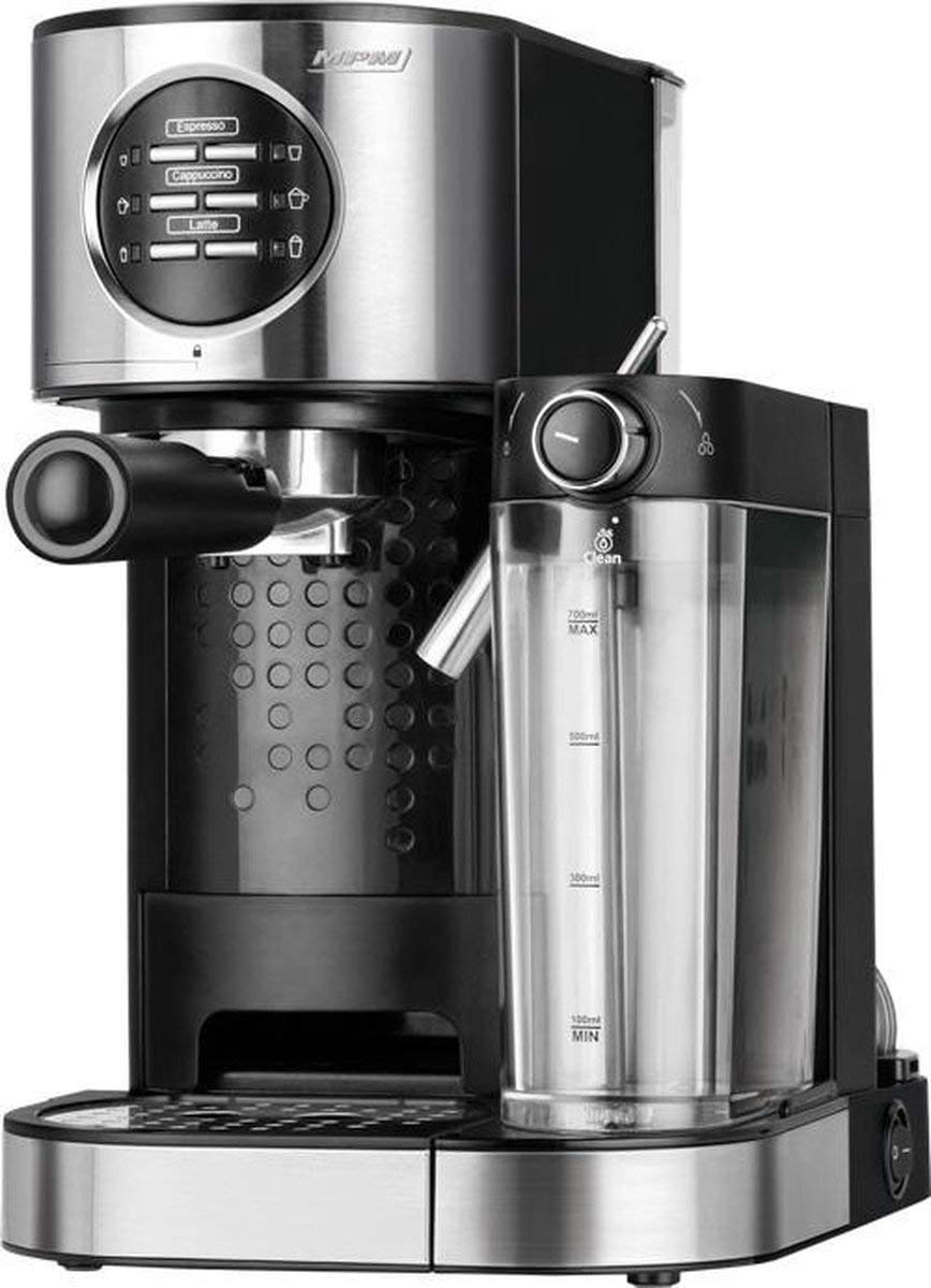 MPM MKW-07M Cafetière expresso 15 bars pour café expresso et cappuccino, réservoir chauffant lait 0,7 litres, chauffe tasses, finition acier inoxydabl