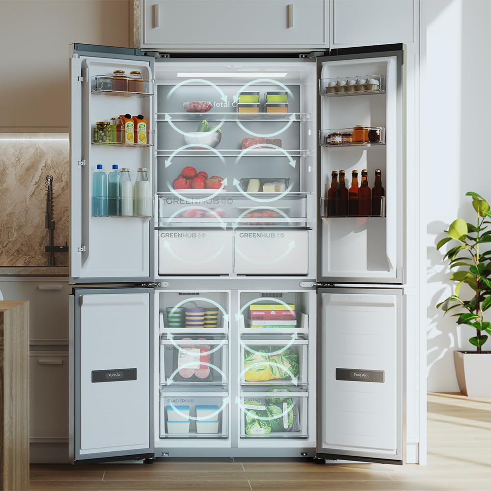 Cecotec Réfrigérateur 4 Portes Semi-Intégrable Total No Frost Bolero CoolMarket 4D 456 SBI Inox E, Extra Capacité Max 456 L, Hauteur 189 cm et 83 cm Largeur, MetalFlexCooling, Compresseur Inverter