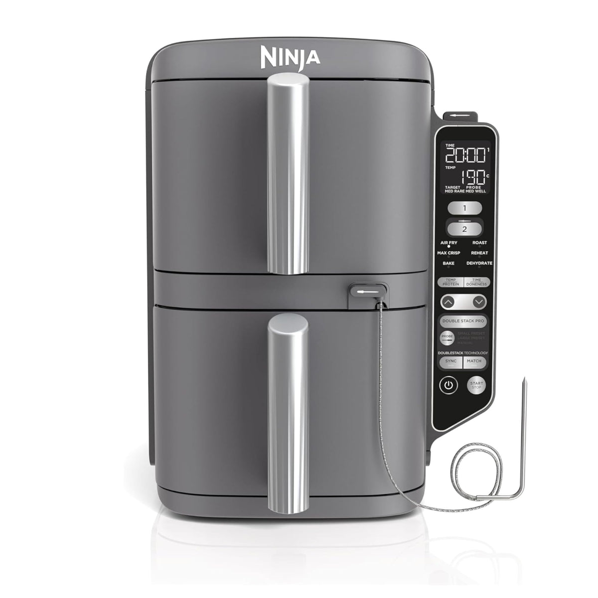Ninja Double Stack XL Air Fryer, Friteuse verticale sans huile, 2 tiroirs, capacité 9,5 L, 6 fonctions, 8 portions, avec thermosonde SmartCook, SL451E