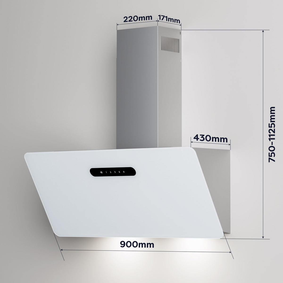 CIARRA CBCW9736K Hotte Aspirante Inclinée 90 cm 650m³/h - Classe A+++ - Filtre à Charbon Inclus - Commande Tactile- 3 Vitesses et Fonction Boost - LED Dimmable