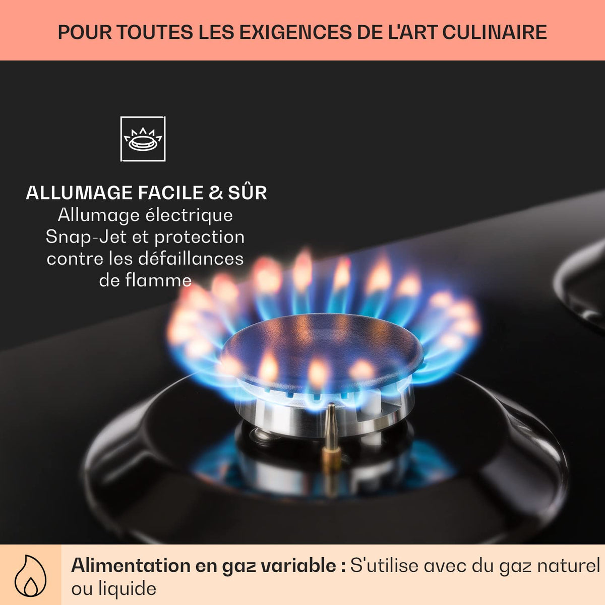 Klarstein Plaque de Cuisson Gaz à 4 Brûleurs en Acier Inoxydable, Table de Cuisson Encastrable à 4 Feux de 8100W, Cuisinières GP