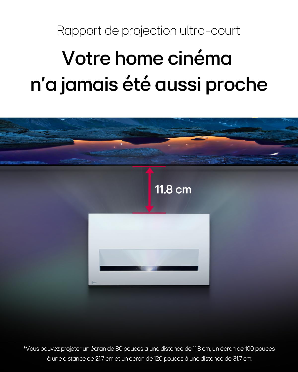 LG CineBeam Vidéoprojecteur Laser HU715QW Home Cinema 2500 Lumen, 4K UHD 2160p, Projection Entre 80"~120", LG Smart webOS 6.0, Bluetooth Audio, Haut-parleurs intégrés (2x20W)