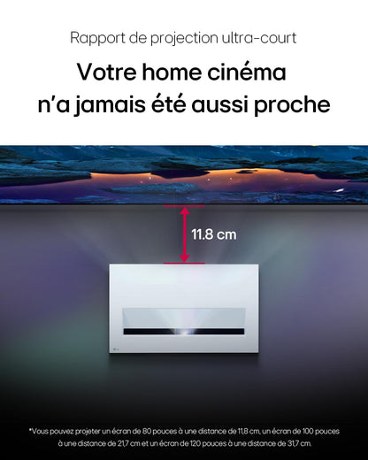 LG CineBeam Vidéoprojecteur Laser HU715QW Home Cinema 2500 Lumen, 4K UHD 2160p, Projection Entre 80"~120", LG Smart webOS 6.0, Bluetooth Audio, Haut-parleurs intégrés (2x20W)