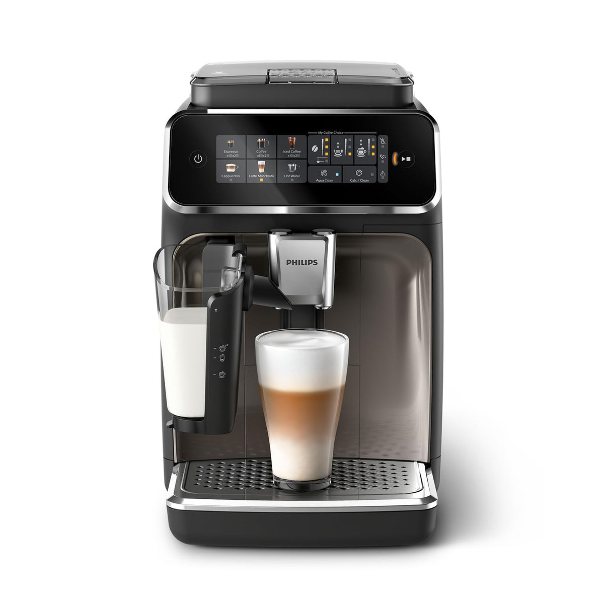 PHILIPS Machine à Expresso Entièrement Automatique Séries 3300-6 Boissons,Écran tactile couleur moderne,Système à lait LatteGo,SilentBrew,Broyeur 100%Céramique,Filtre AquaClean.Noir Chrome (EP3347/90)