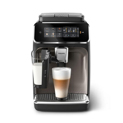 PHILIPS Machine à Expresso Entièrement Automatique Séries 3300-6 Boissons,Écran tactile couleur moderne,Système à lait LatteGo,SilentBrew,Broyeur 100%Céramique,Filtre AquaClean.Noir Chrome (EP3347/90)