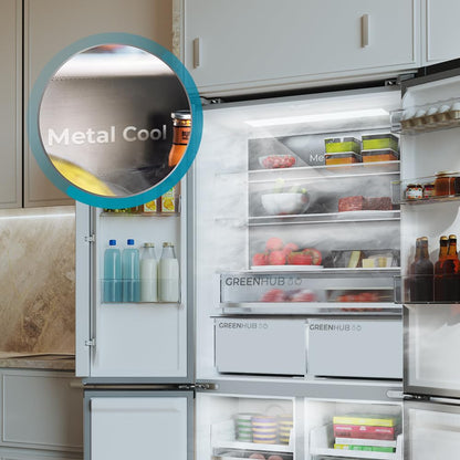 Cecotec Réfrigérateur 4 Portes Semi-Intégrable Total No Frost Bolero CoolMarket 4D 456 SBI Inox E, Extra Capacité Max 456 L, Hauteur 189 cm et 83 cm Largeur, MetalFlexCooling, Compresseur Inverter